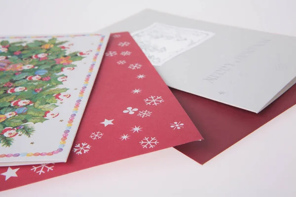 Χριστουγεννιάτικες Ευχετήριες Κάρτες Λευκό Φόντο Χριστουγεννιάτικες Κάρτες — Φωτογραφία Αρχείου