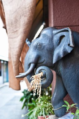 Kökleri olan dekoratif fil heykeli