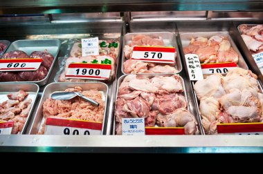 Pazarda taze çiğ et var.