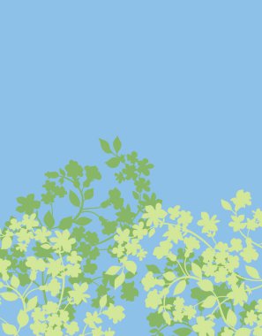 Yeşil yapraklı soyut mavi arkaplan