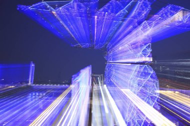 Renkli neon çizgileri olan soyut arkaplan  