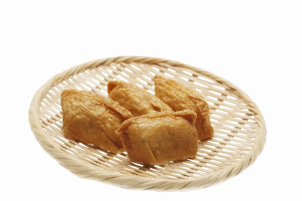 Vista Cerca Arroz Sazonado Envuelto Bolsas Tofu Fritas — Foto de Stock