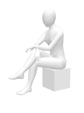 3D karakter beyaz arkaplanda izole bir şekilde oturuyor