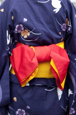 Japon geleneksel kıyafetlerine ve kimonosuna yakın çekim