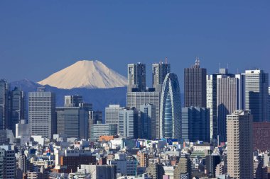 Tokyo şehri ve Fuji Dağı 'nın güzel manzarası