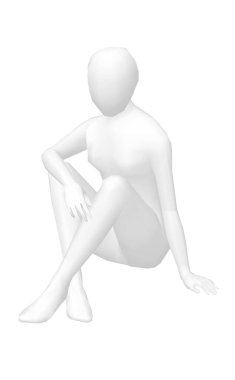 3D karakter beyaz arkaplanda izole bir şekilde oturuyor