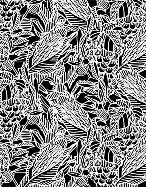 Elle çizilmiş çiçek desenli vektörsüz. Çiçek arkaplanı. Tek renkli çiçekli illüstrasyon. Boyama kitabı, duvar kağıdı, tekstil. renklendirme sayfası