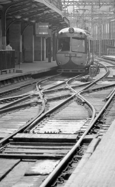 Gün ışığı, Japonya 'nın demiryolu sisteminden geçen tek bir trenin metalik parıltısını yakalıyor..