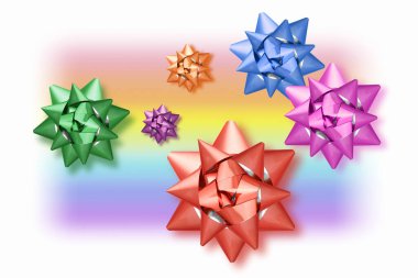 Gökkuşağı arka planında renkli yaylar