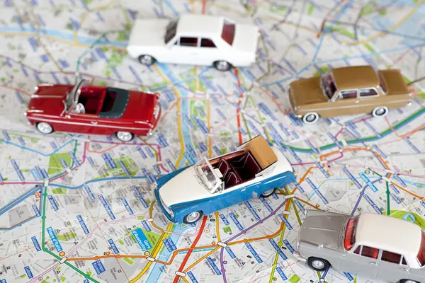 miniature car and map