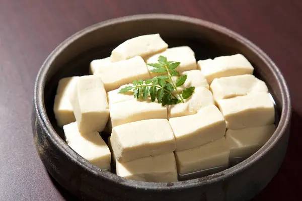 Tofu Leite Soja Mesa Madeira — Fotografia de Stock