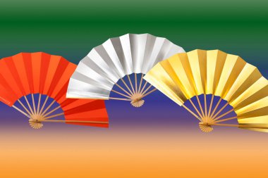 Renkli Japon katlama hayranları illüstrasyonu