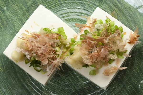 Japonská Kuchyně Zblízka Pohled Lahodné Tofu Polevy — Stock fotografie