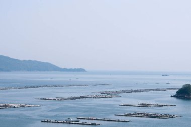 Japonya 'nın Mie ilinde deniz manzarası ve Toba Limanı. 