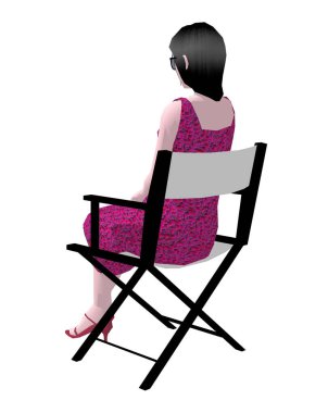 Çiçekli elbiseli Asyalı bir kadın sandalyede oturuyor. 