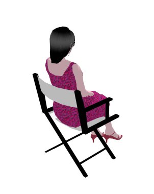 Beyaz arka planda bir sandalyede oturan kadın. 