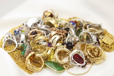 Lüks mücevher yığını. Yakın çekim görüntüsü.