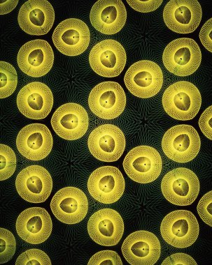 Koyu arkaplanda sarı daireler içeren soyut desen