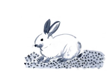 Tavşanlı suluboya Paskalya çizimi. beyaz arkaplanda izole