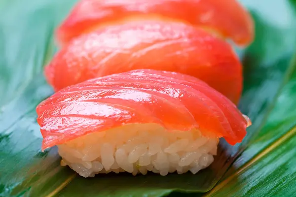 Tasty Japanese Sushi Background Close — Stock Photo, Image