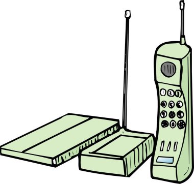 Beyaz arkaplanda anten bulunan klasik telefon 