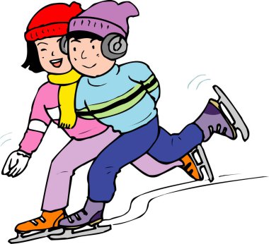 Kış sporu. Tatlı çift kayıyor.