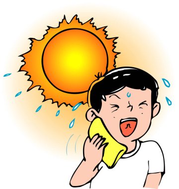 Parlak güneşin altında terleyen çocuk yüzünü siliyor.