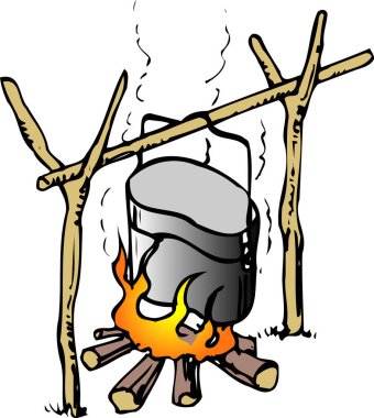 Karikatür karalama kamp ateşi ve esrar. 