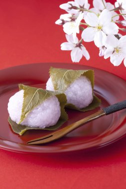 Küçük Japon Mochi tatlısı, çiğnenmiş Asya rikekleri.