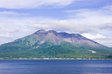 Japonya 'daki Sakurajima Volkanı Panoramik Görünümü