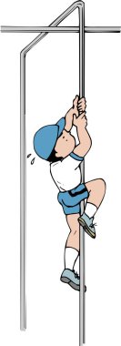 Beyaz arka planda direkte egzersiz yapan bir çocuk.