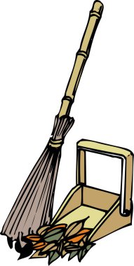 Beyaz arkaplanda yaprakları olan faraş ve süpürgenin çizimi 