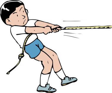 beyaz arka planda izole edilmiş ip çeken bir çocuğun karikatür çizimi 