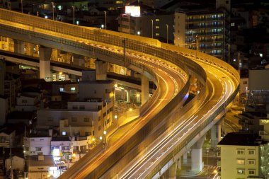 Gece modern şehir yol manzarası, şehir arkaplanı 