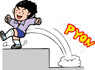 Çizgi filmdeki adamın basamaklarda zıplaması. 