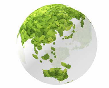 Şeffaf dünyada yeşil yapraklardan oluşan kıtalar