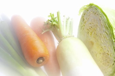 Beyaz arka planda taze olgun sağlıklı organik sebzelerin yakın plan görüntüsü.                       