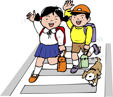 Sırt çantalı ve merdivenlerde yürüyen bir kız ve oğlan.