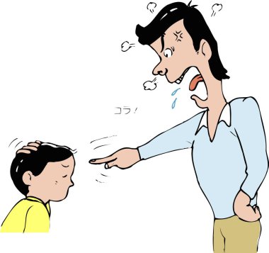 Kızgın baba çocuğa bağırıyor, illüstrasyon. 