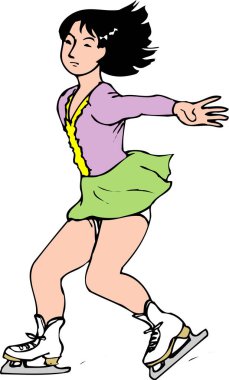 Genç kız paten kayıyor. çizgi film illüstrasyonu.