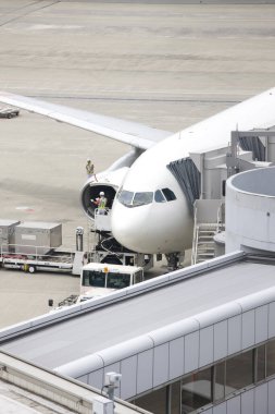 Japon Havaalanı 'ndaki Modern Uçak, Gündüz Görünümü 