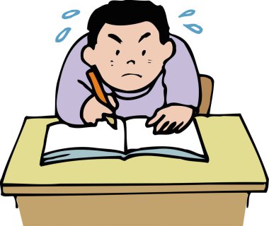 Okulda masa başında not alan bir çocuk.