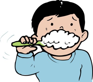 Beyaz arka planda dişlerini fırçalayan tatlı çocuk. 