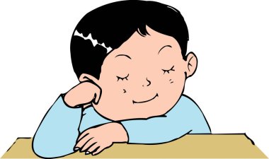 Masada oturan bir çocuğun çizgi film çizimi. 