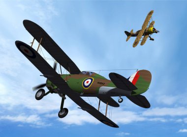 Gökyüzünde uçan eski uçağın renkli 3D görüntüsü