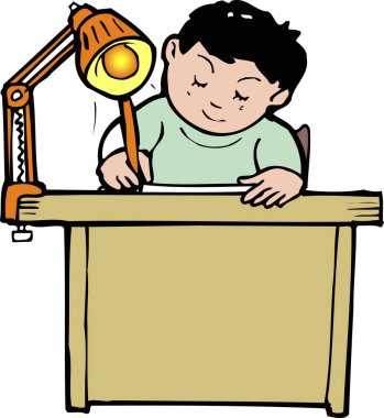 Masada ev işi yapan Asyalı bir çocuğun karikatür çizimi 