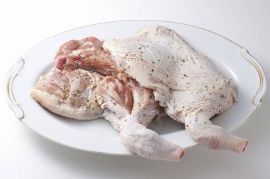 Çiğ tavuk tabağı kapat. 