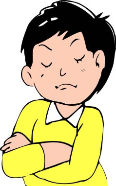 Çizgi film çocuğu kollarını kavuşturmuş, izole. 