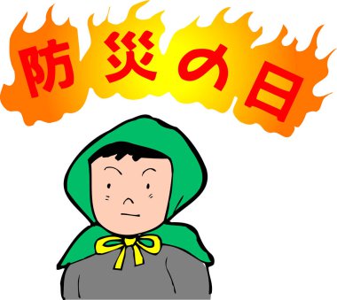 Yeşil kapüşonlu çocuk alevli tabelanın altında duruyor