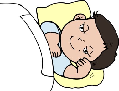 Çizgi film karakteri çocuk yatakta uyuyor.